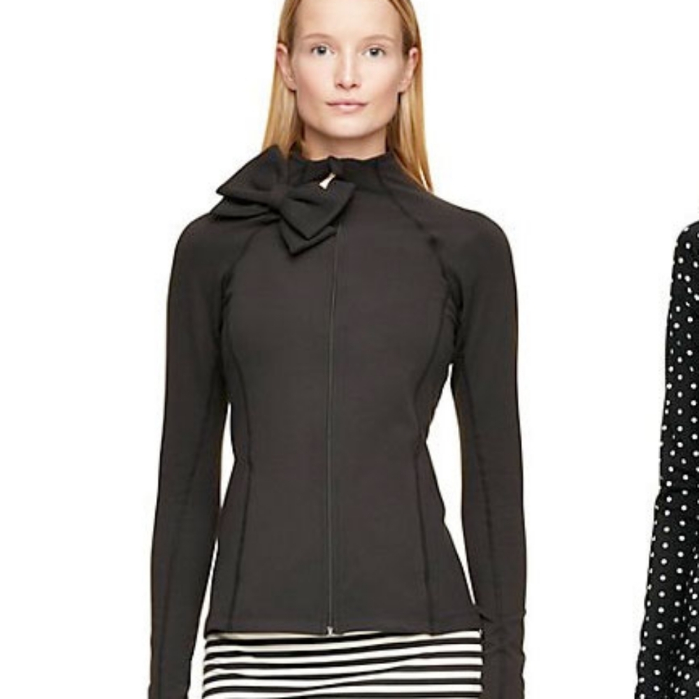 Kate Spade X Beyond Yoga Collab Black Bow Long Sleeve Zip-Up Jacket Small